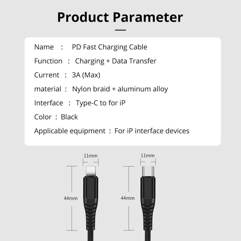 FONKEN For iPhone 12 Series & XS XR 11 Pro Max Mini PD 20W Type C To Lightning Data Cable Support Charging Data Transfer