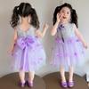 Sweet sequined mesh princess dress for girls, 2026 summer new item, sleeveless and stylish dress for baby girls