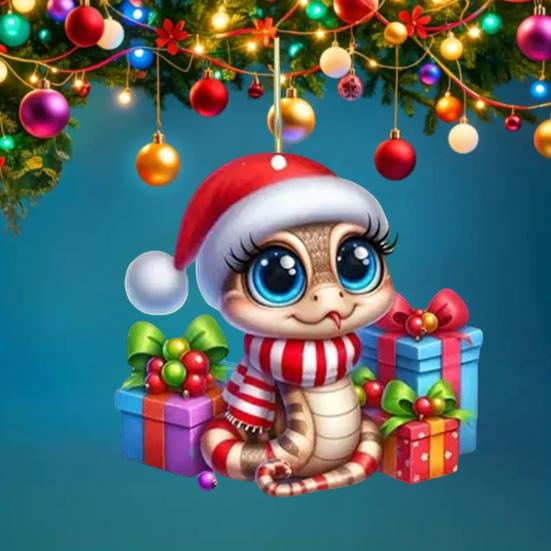 Украшение в виде змеи, мультяшная змея, подвесное украшение на рождественскую елку, красочная акриловая змея, аксессуар для заднего вида автомобиля для праздничного декора