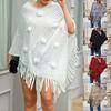Women's Fashion Temperament Casual Hair Ball Fringe Cape Sweater Bucket Coat