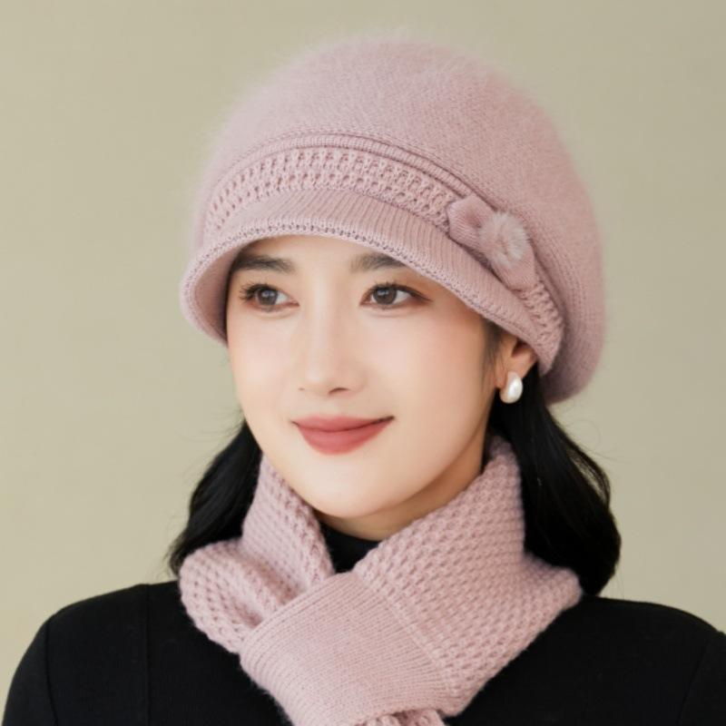 Осенние и зимние шапки для людей среднего и пожилого возраста Женские флисовые утепленные наушники Вязаные шерстяные шапки Меховые кепки с козырьком