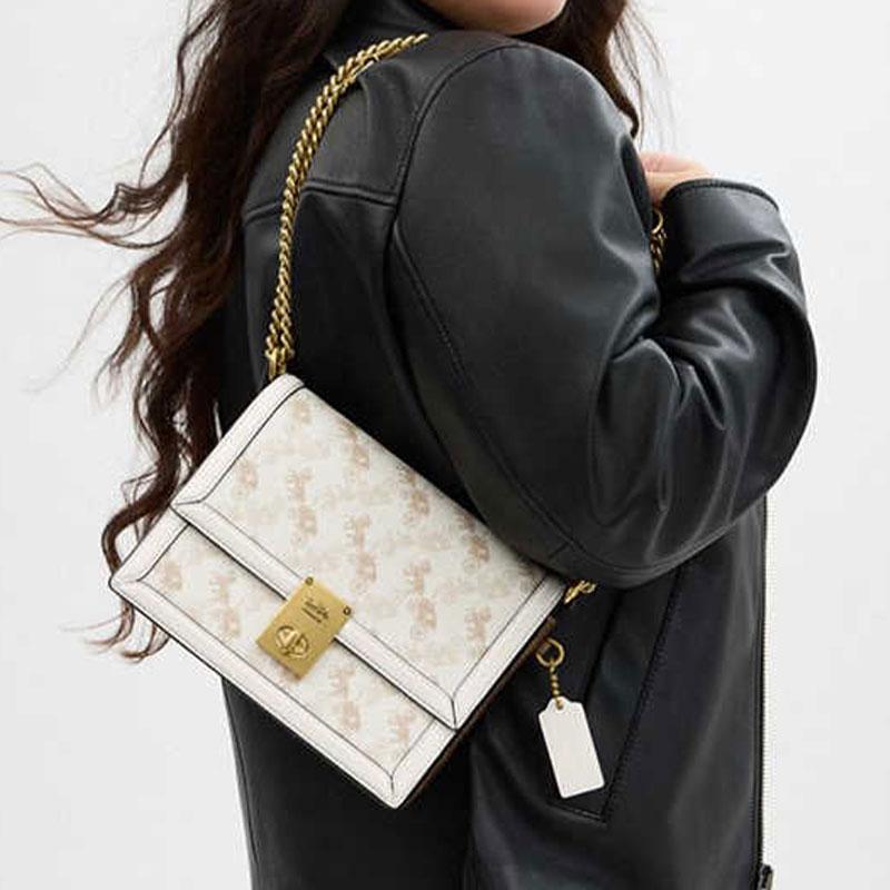 Coach Hutton 22 Horse And Carriage Pattern Print Faux Leather Crossbody Shoulder Bag Small Women bags Chalk-White CZ318-B4CAH