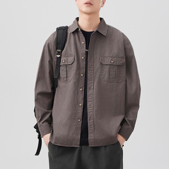 Новая весенне-осенняя японская ретро мужская рубашка с длинным рукавом, рабочая куртка, свободная повседневная рубашка