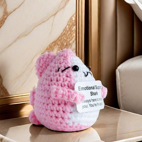 Позитивная вязаная крючком кукла Акула с вдохновляющей открыткой Эмоциональная поддержка Ручная работа Вязание Море