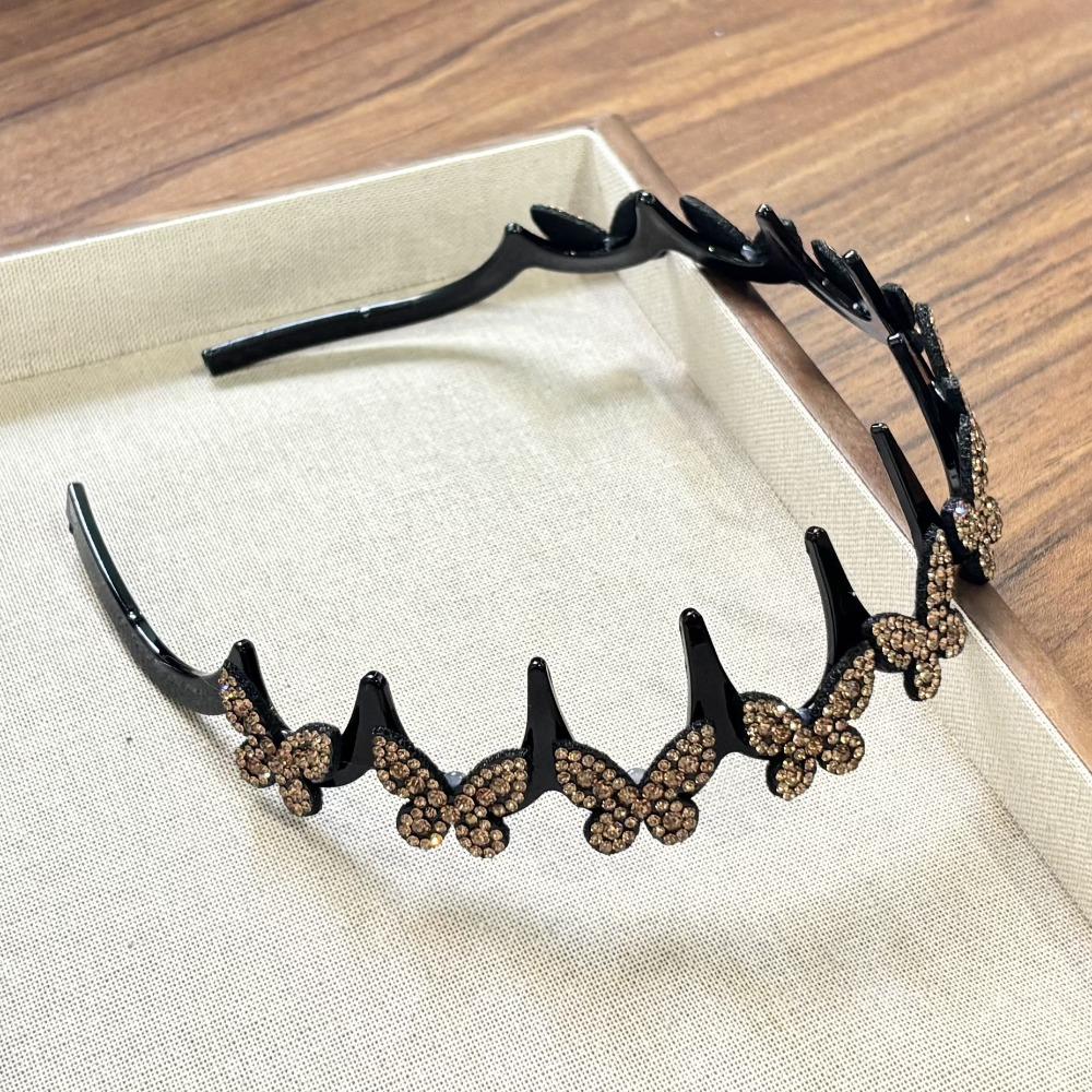 with Non Slip Clips Butterfly Clip Headband Silver Wavy Head Bands Crystal Headband  for Women