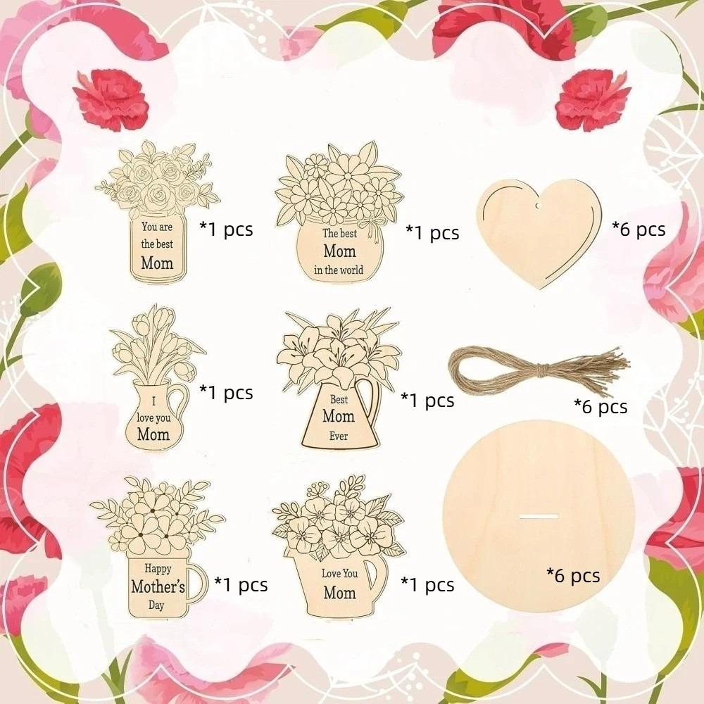 DIY Wooden Flower Ornament Funny Creative Flower Painting Crafts Decoration Wooden Rose Tulip Chips Gifts Supplies