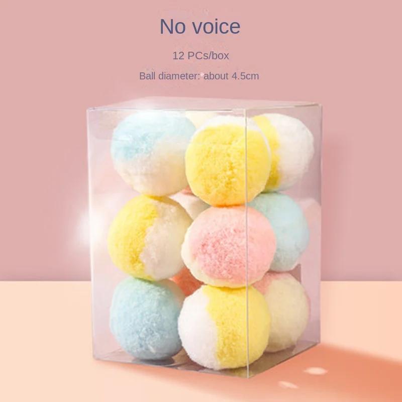12PCS Stretch Plush Cat Toy Balls 3CM 5CM Bouncy Colorful Silent Interactive Pet Training Toys for Kittens