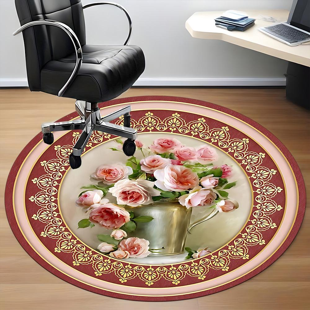 1pc Floral Decorative Chair Carpet for Office, Soft Comfortable Mat For Office, Living Room, Bedroom, Machine Washable Carpet yy251112150