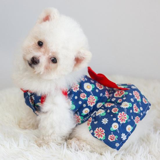 Summer Floral Print Small Dress Lovely Medium Dogs Sleeveless Foreleg Bowknot Decor Holiday Pet Outfit