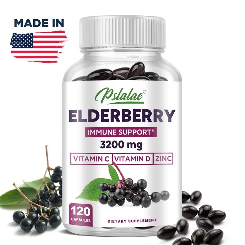 Pslalae Elderberry Immune Support 3200mg with Vitamin C, Vitamin D & Zinc, 120 Count — Antioxidant & Daily Immune Wellness