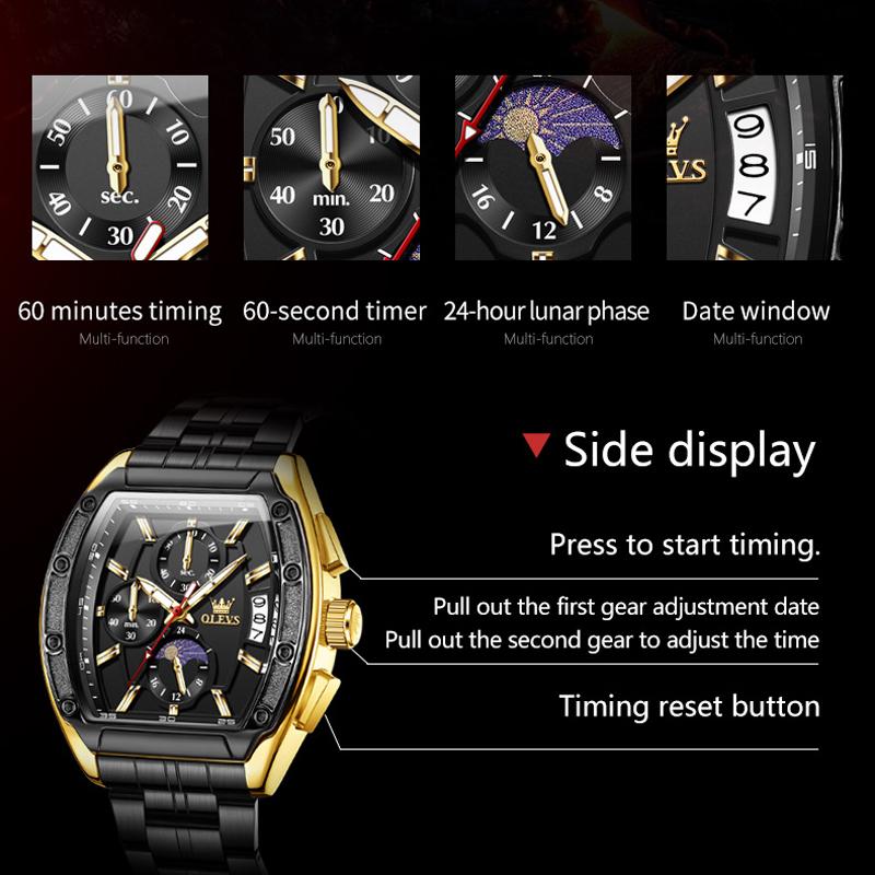 Men Watch Luxury Chronograph Quartz Watch Leather Waterproof Luminous Date Moon Phase Watches for Man Reloj