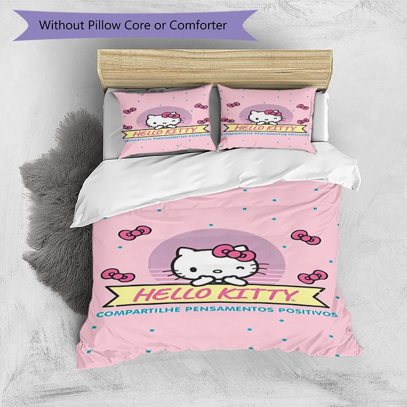 3pcs Sanrio HelloKitty12 Design Cover Set - HD Printed Bedding with 1 Cover and 2 Pillowcases - Perfect for Home and Dorm Decor
