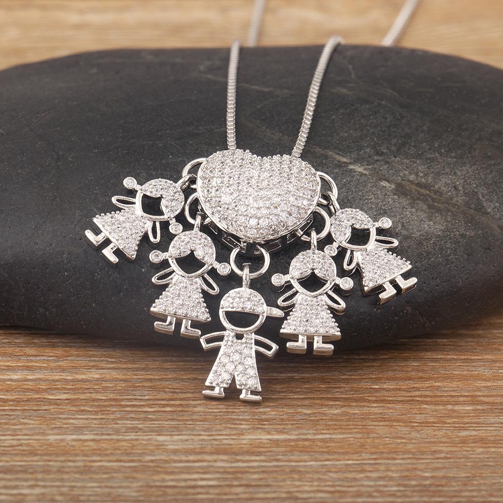 Nidin Hot Sale Classic Son/Daughter Sparkling Zircon Charm Pendant Necklace For Women Boys and Girls Clavicle Chain Jewelry Gift