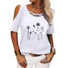 Women Fashion Off Shoulder T-shirt Ladies Casual Round Neck Floral Print Top Summer Short Sleeve Tee Shirt