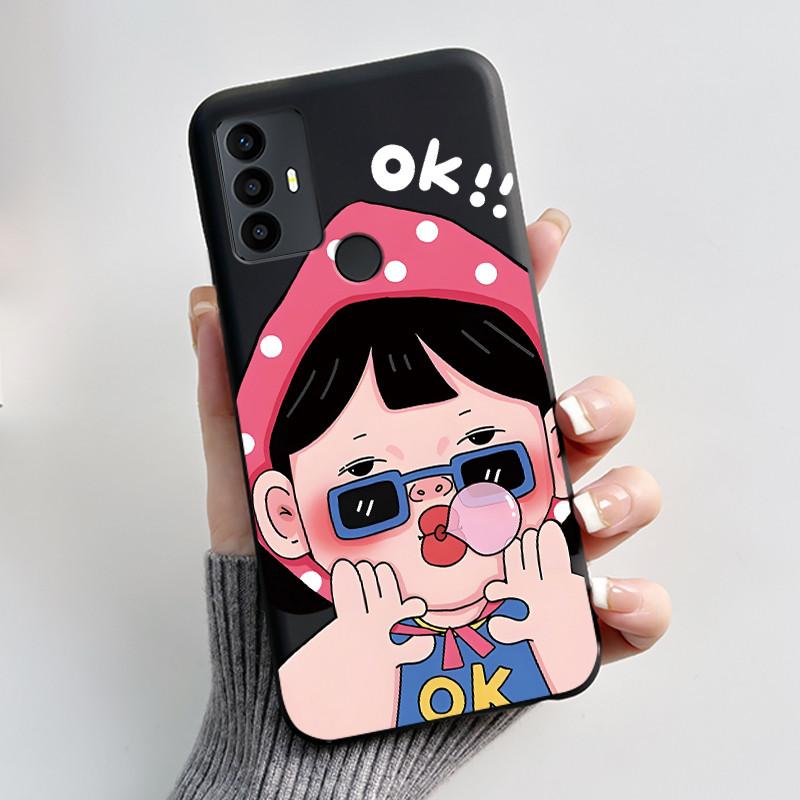Cute Case For TCL 30 SE Protective Cover For TCL 30E Funda For TCL 306 305 Printing Shell Soft Silicone Cartoon Black Casing