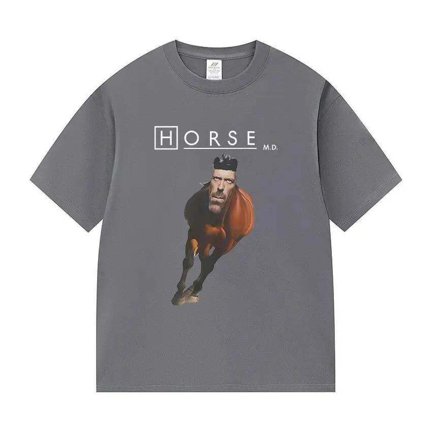 Horse_House MD Забавная Графическая Футболка с Мемом Мужская Женская Стиль Юмор Короткий Рукав Повседневные Большого Размера Высококачественные Хлопковые Футболки