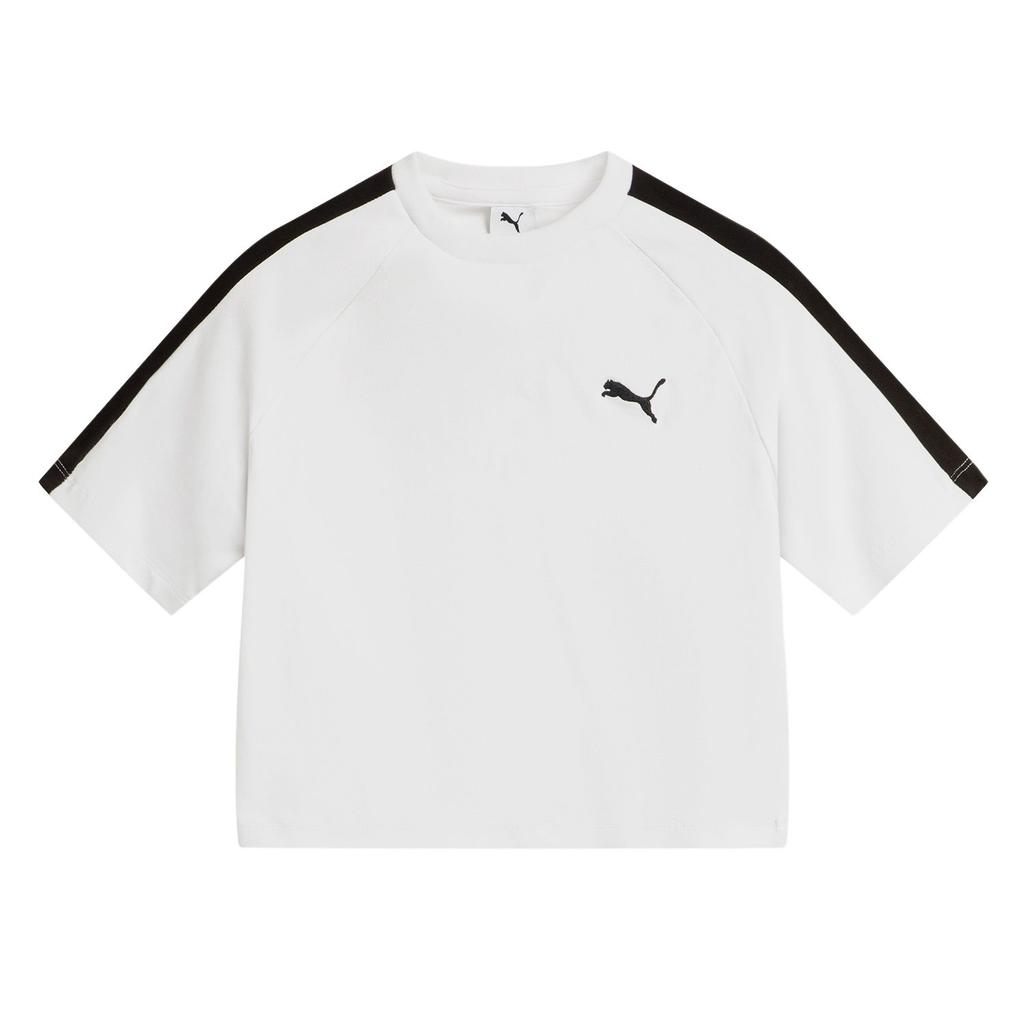 Puma T7 Color Block Slim Fit Sports Casual Crew Neck Short Sleeve T-Shirt Women Tops White 632925-02