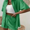 Женский костюм с коротким рукавом, повседневный, элегантный, зеленый, однотонный, комплект из двух предметов, женская рубашка для женщин
