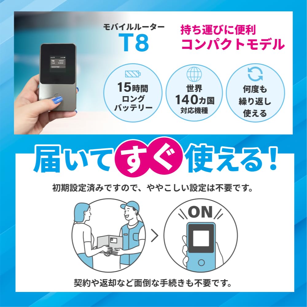 Гарантия от физических повреждений и попадания воды 100 ГБ в Японии 3 ГБ по всему миру Можно использовать в течение 1 года Карманный WiFi с гигабайтом Компактный и длинный Без контракта