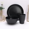3pcs/set Vertical Stripes Cutlery Set Plastic Plate/Bowl/Cup Household Black Tableware Set  Outdoor