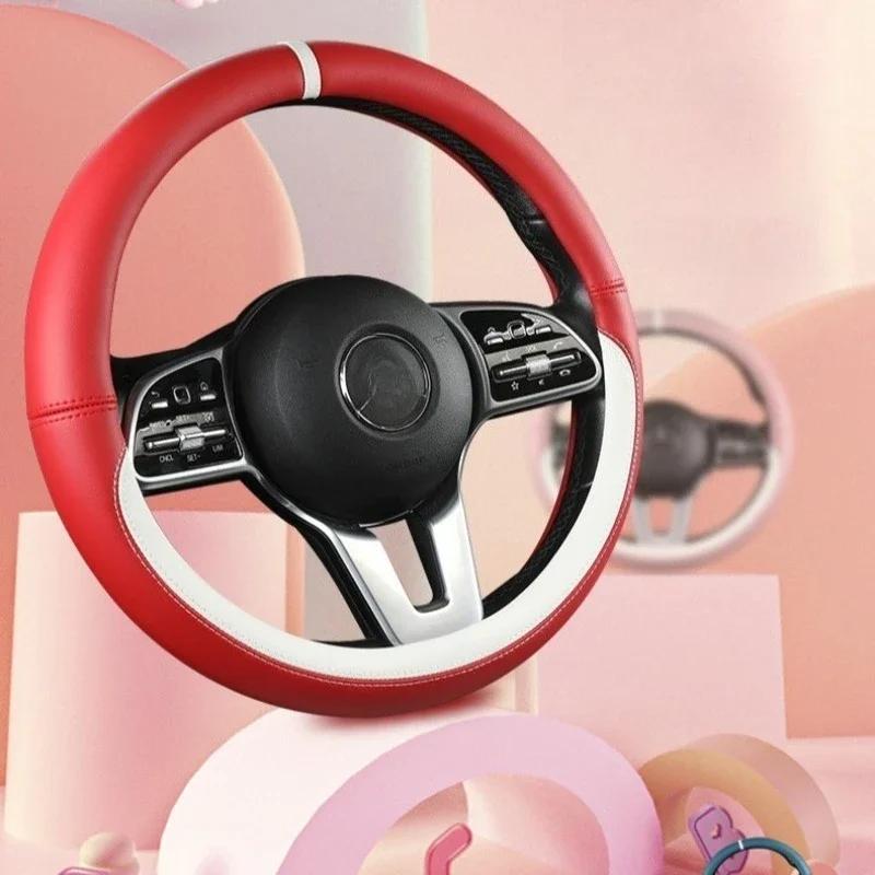 Четыре сезона Простой чехол на руль автомобиля Кожа наппа ПУ впитывающий пот и износостойкий салон автомобиля