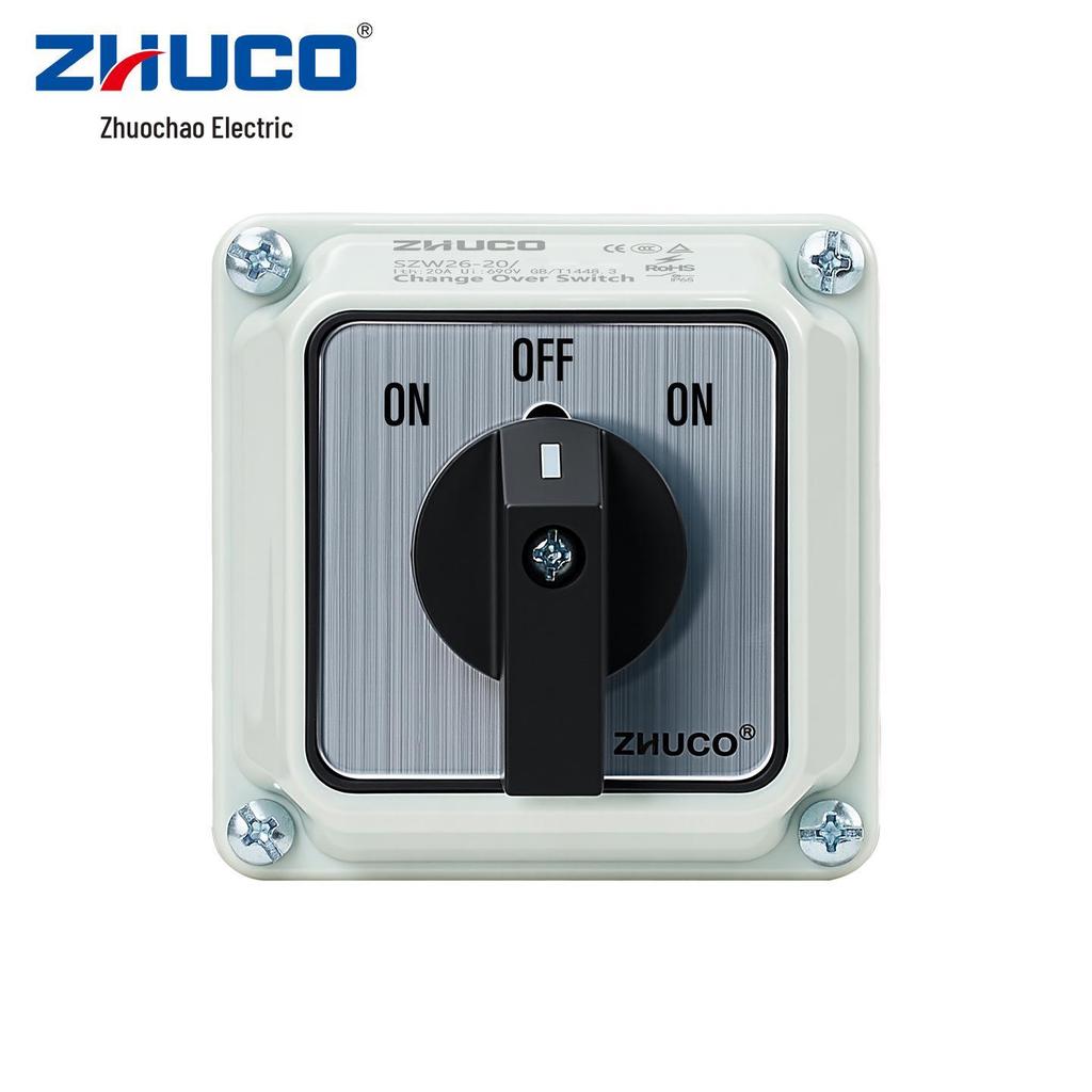 Zhuochao SZW26-20/D101.1BF ON-OFF-ON Rotary Switch with Protective Box, 3-Gear, Universal.