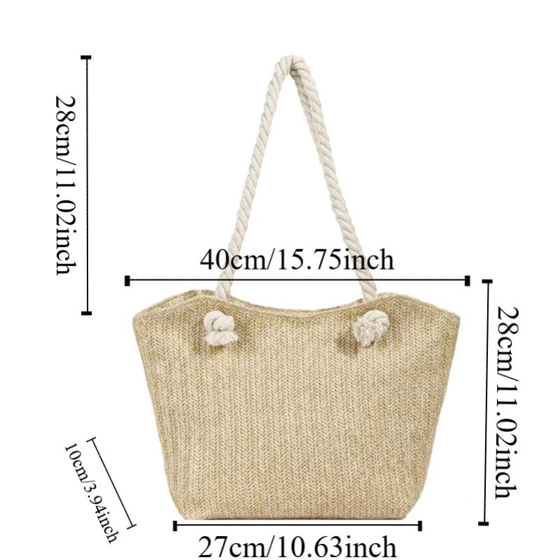 Solid Color Beach Handbag Bohemian Underarm Shoulder Bag Elegant Straw Tote Bag  Summer
