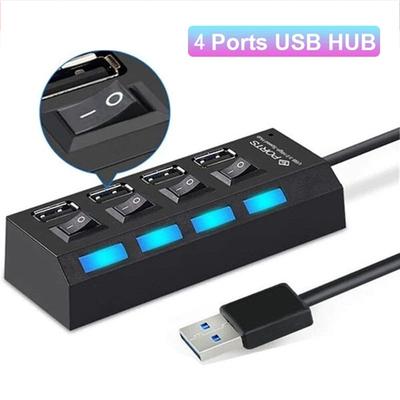 USB 2.0 Хаб 4-портовый Разветвитель с Адаптером Питания и Светодиодным Переключателем ВКЛ/ВЫКЛ Множественный Расширитель HUB Для ПК Ноутбука Macbook Настольные Аксессуары