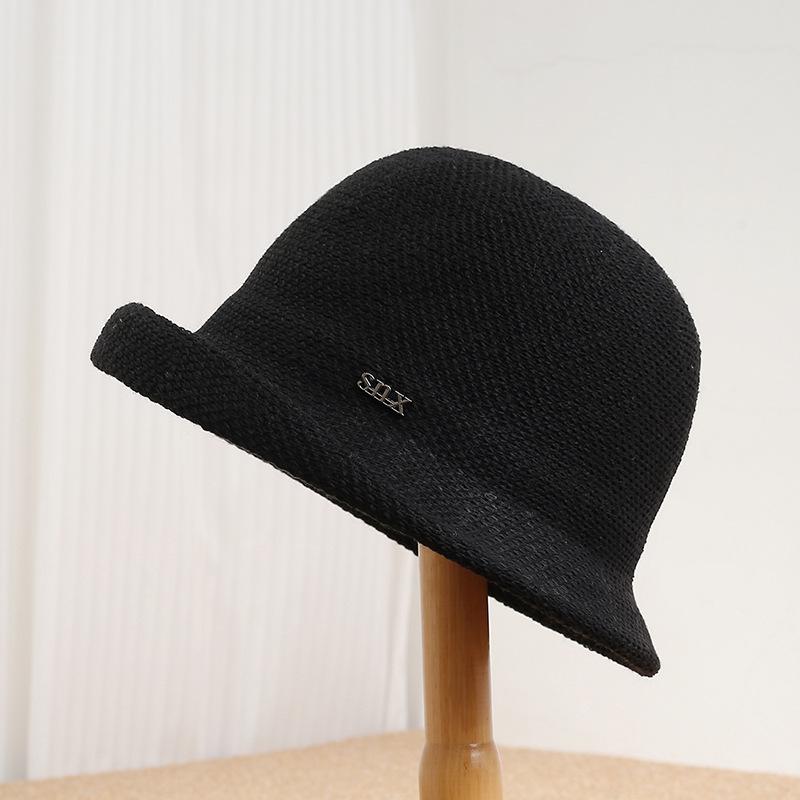 Curled hat women's spring summer light and breathable sunscreen visor knitted bucket hat versatile washbasin hat