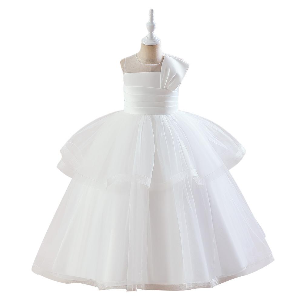 Винтажное тюлевое белое свадебное платье для девочек, элегантное детское праздничное платье принцессы с бантом для подружек невесты для девочек, костюмы на день рождения без рукавов