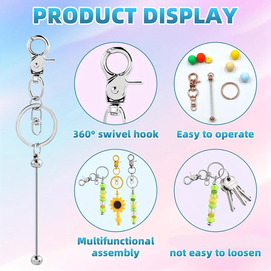 20 Pieces Alloy Bead Keychain Set Sturdy Lobster Clasp Jewelry Making Set for Keyrings and Craft Supplies Daily Use