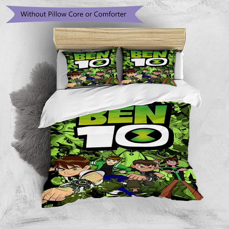 3pcs Duvet Cover Set (1*Duvet Cover + 2*Pillowcase, Without Core), Ben 10 Cartoon Print Bedding Set, Bedroom Decor, All‑Season, Birthday Gift
