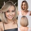 Ombre Blonde Short Bob Synthetic Wigs Medium Length Blonde Straight Wig for Women Fluffy Daily High Temperature Hair