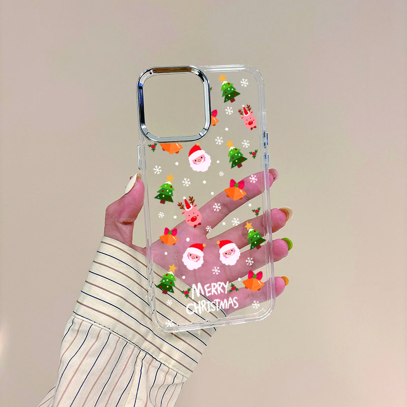 Милый чехол для телефона Merry Christmas Santa для iPhone 16 Pro Max 15 Pro 14 13 12 11 с рисунком снеговика и лося, мягкий, тонкий, ударопрочный, прозрачный чехол для защиты линз