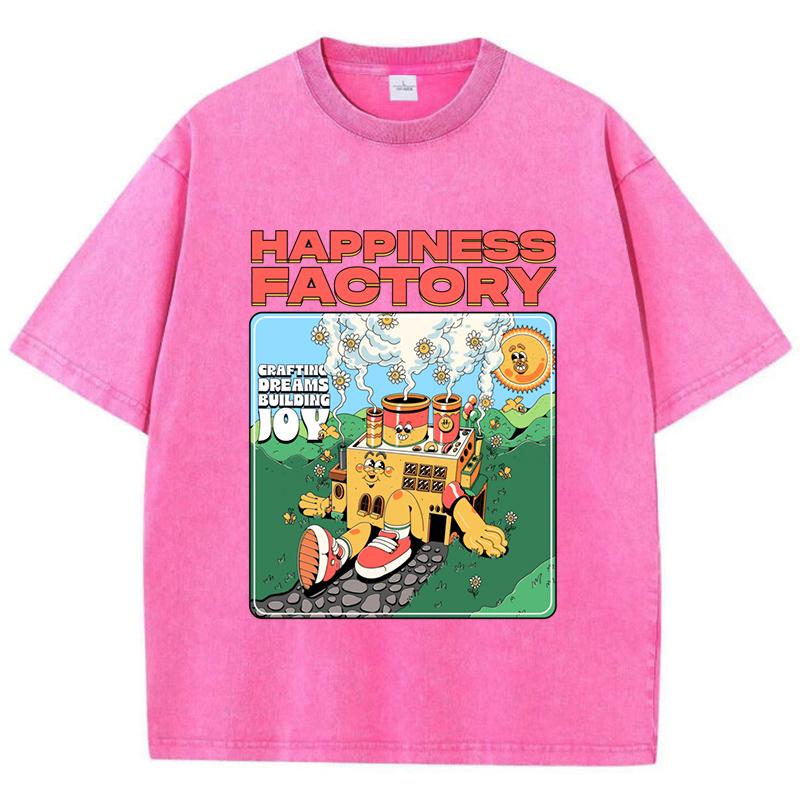 Футболка Train Happiness Factory Print Wash, мягкая, винтажная, с коротким рукавом, дышащая, удобная, не требующая особого ухода, женская футболка