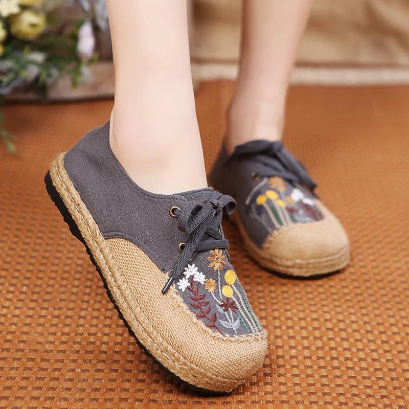 Wear-resistant Non-slip Rest Round Toe Flat Shoes Spring and Autumn New Style Comfortable Embroidered Flat Shoes for Women