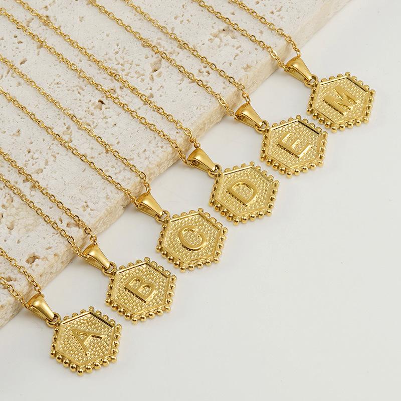 New Fashion Titanium Steel Hexagonal Letter Pendant Stainless Steel 26 English Letter Necklace Female