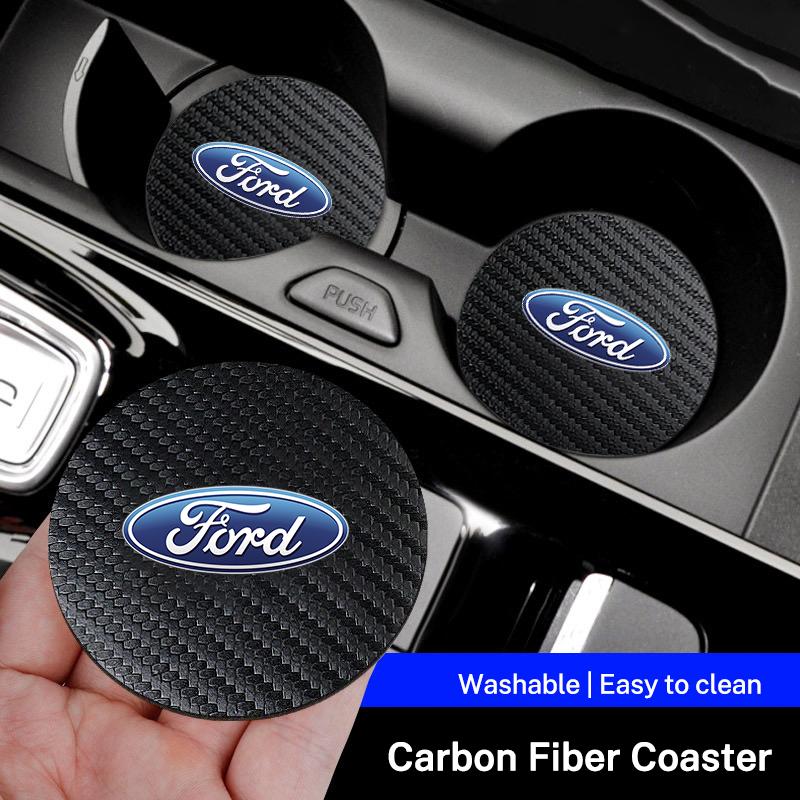 KLYD4 2PCS Car Logo Coaster Water Cup Mat Cushion Anti-Slip Pad For Ford Focus Mondeo Kuga Fiesta MK7 Escort Explorer Edge 2 4 MK2 MK4
