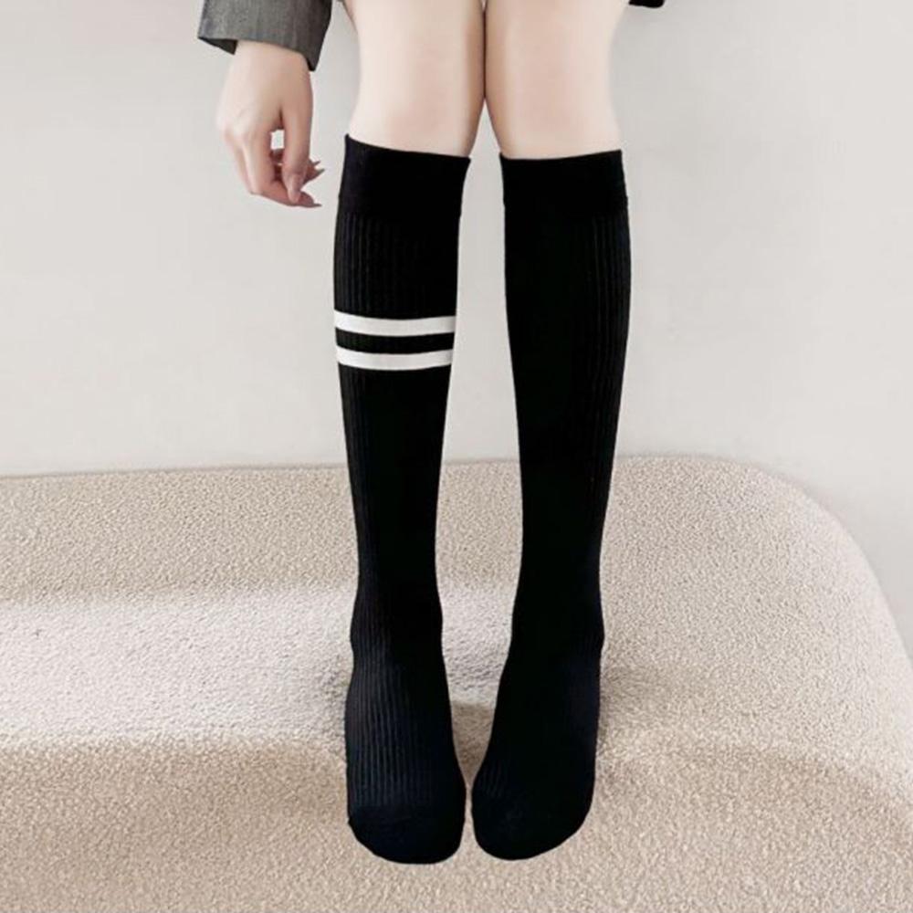 1 Pair/Lot Fashion Two Stripe Women's Calf Socks Autumn Winter Long Female Sokcs Korean Style Cycling Leg Socks High-Quality