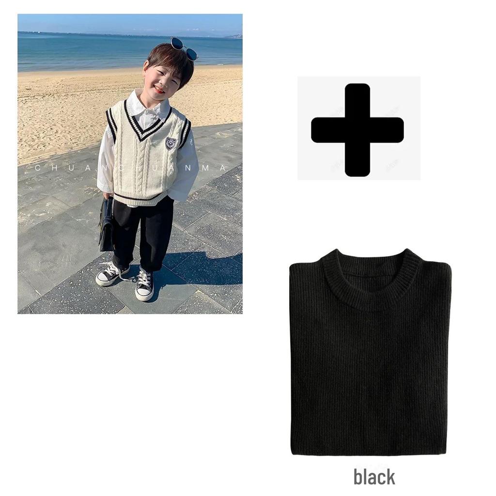 Детский жилет-свитер в студенческом стиле - вязаный жилет на весну и осень для мальчиков и девочек