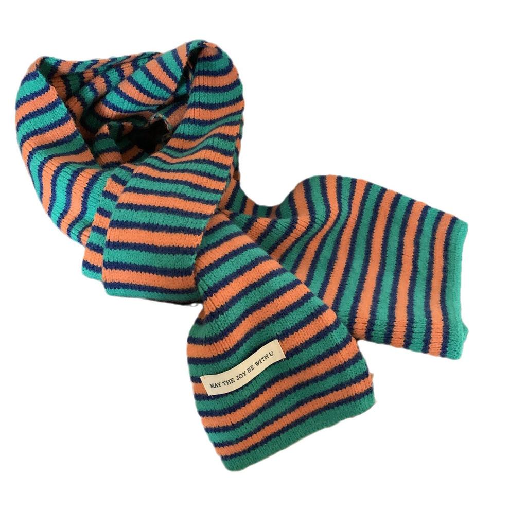 Autumn and Winter Atmosphere Scarf To Keep Warm and Color Blocked Retro Student Scarf Contrasting Color Stripes Korean Gentle Ins Style Girl