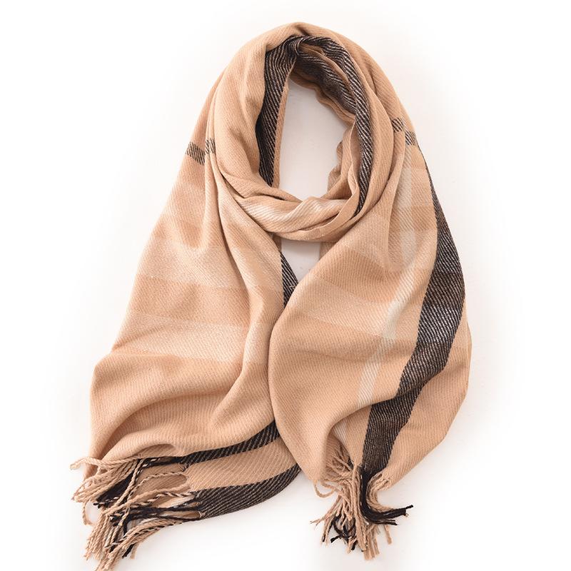 Толстый зимний теплый шарф, новый женский вязаный клетчатый дизайн, пашминовые шали, кашемировая шаль, женские шарфы с кисточками