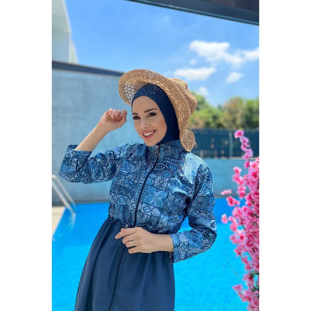 Полностью закрытый купальник в хиджабе с парашютом и узором плитки R040 Rabia