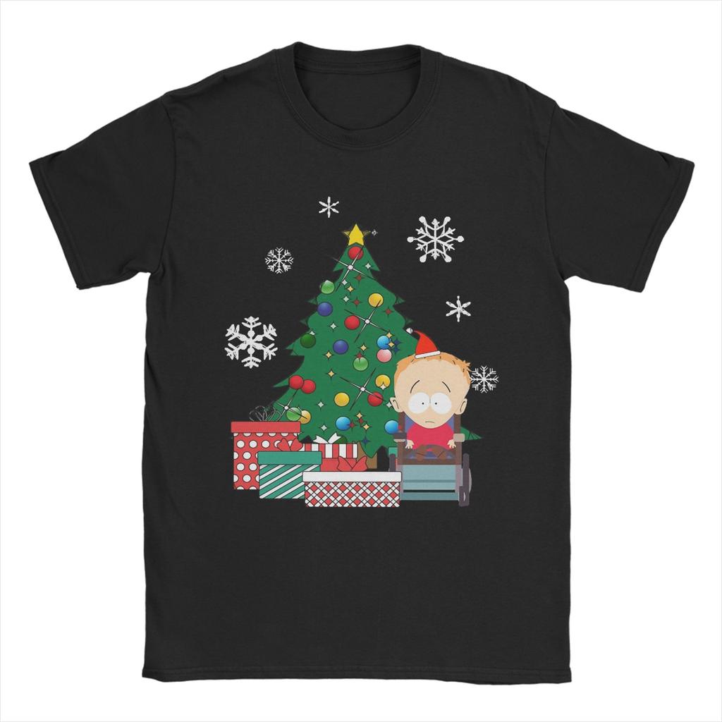 Men Mr Garrison Around The Christmas Tree South-Park T Shirts Pure Cotton Clothes Short Sleeve Crewneck Tees T-Shirts