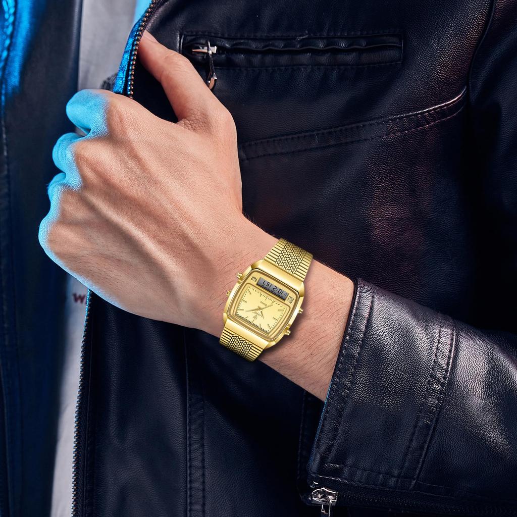 Часы из нержавеющей стали многофункциональные квадратные часы секундомер календарь день недели будильник кварцевые часы 3ATM водонепроницаемые модный аксессуар день рождения