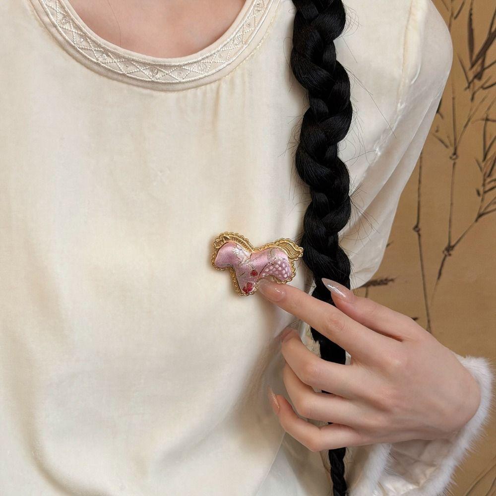 Chinese Style Embroidery Horse Brooch Cartoon Cloth Fabric Pony Brooch New Year