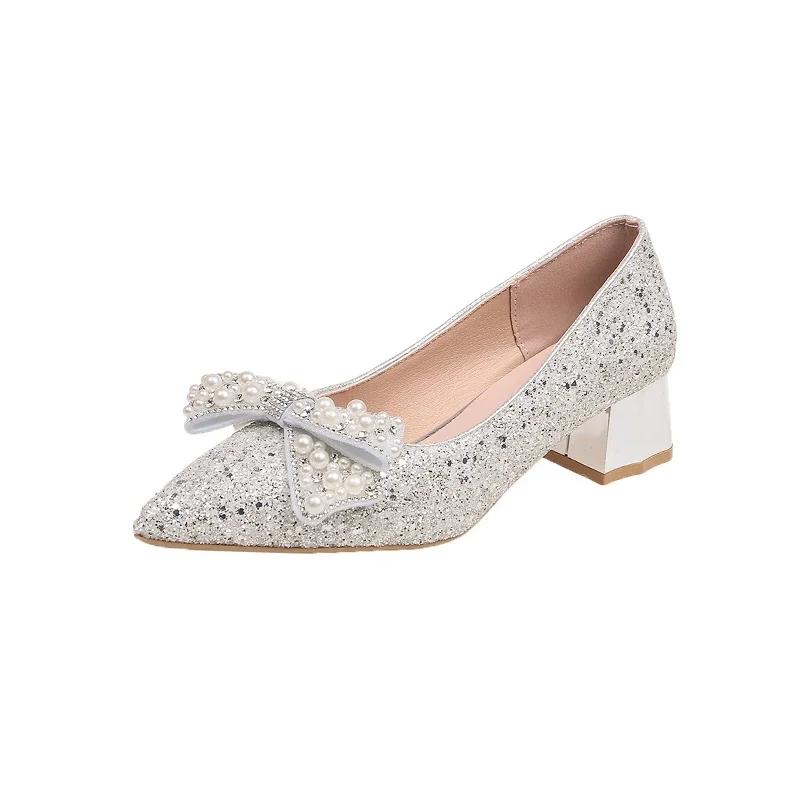 Свадебные туфли для женщин, модные женские туфли на высоком каблуке, летние туфли с острым носком, новые свадебные туфли с бабочкой и кристаллами