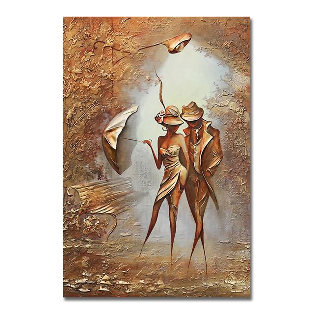 Retro Romantic Lover Oil Painting Couple Figure Painting Wall Art Printmaking Living Room Poster