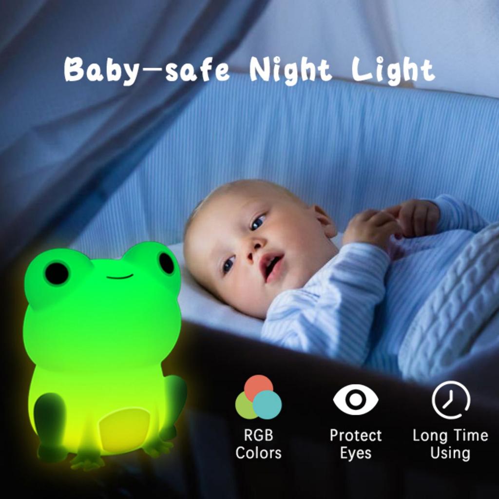 D2 Night Lamp for Kids Frog Silicone Sleeping Night Light Dimmable Timer Rechargeable Colorful Light Room Decor Children Gifts