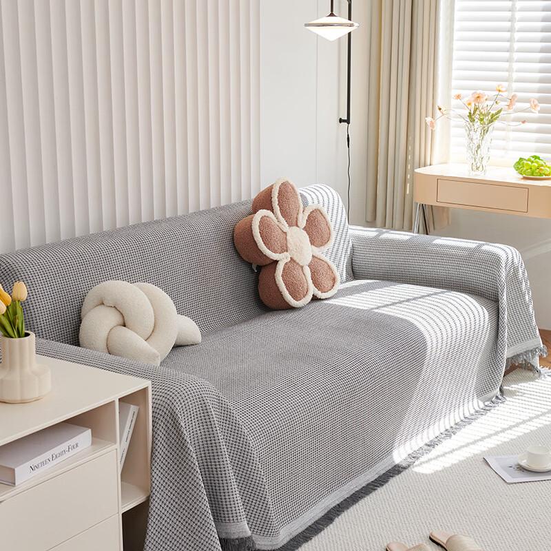 OEING Waffle Knit All-Season Sofa Cover Throw